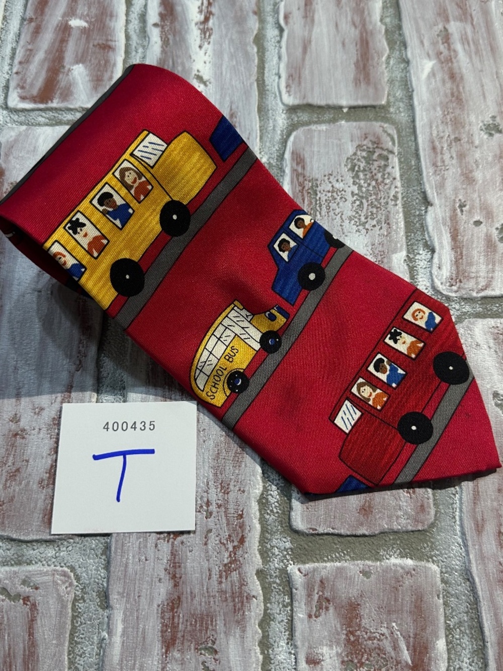 Vintage Save The Children 100% Silk USA Made School Bus Bumper To Bumper Tie